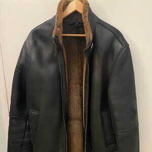 Mark New York Men's 100% Sheepskin Brown Shearling Leather Jacket Aviator XL